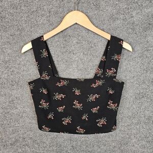 Abercrombie & Fitch Floral Square Neck Crop Top - Floral Black/Red